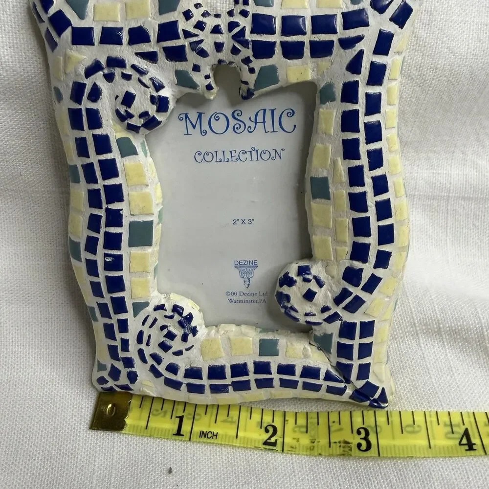 Vintage Mosaic 2x3 Photo Frame Hand Painted Spiral Design Easel Back